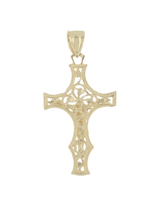 Textured Filigree Crucifix Pendant in Yellow Gold
